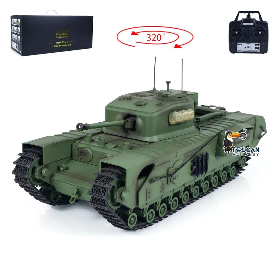1/16 Tongde RC Tank Churchill Mk.VII Electric Infrared Battle Toys Barrel Recoil - Image 2 of 4