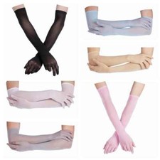 1 Pair Women's Sheer Elbow Length Long Finger Gloves Mesh Transparent Gloves