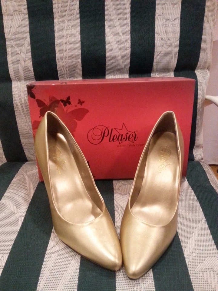 Zapatos de tacón para hombre talla 8 UNISEX para mujer 10 Pleaser USA Vanity 420 DORADO 4" OFERTA    Foto 4 de 4