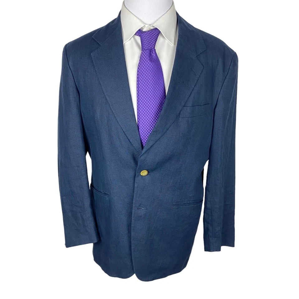 Structure 100% Linen Blazer Mens Small Casual Jacket Sport Coat Blue Two Button - Image 2 of 4