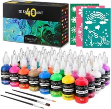3D Fabric Permanent Paint 40 Color Puffy Paint with Vibrant Colors 3 Bonus Br...