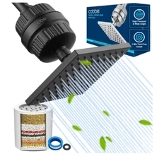 Cabezal Ducha Alta Presión con Filtro 20 Etapas Agua Dura - Negro Mate