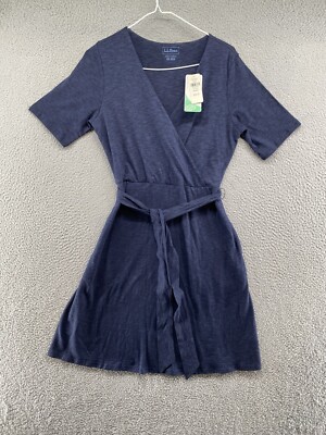 LL Bean Shirt Dress Women's Short Sleeve Tencel Belted Navy Blue Size XS NEW