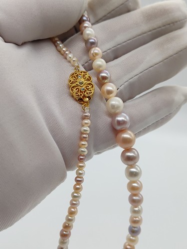 Genuine 18" Candy Color 8mm Pearl Necklace Beads 14ct Gold Clasp Lab Diamonds - Picture 15 of 18