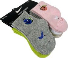 Nike Baby 6 Pk Multicolor Ankle Cotton Embroidered Fruit Swoosh Sock Set 12-24 M