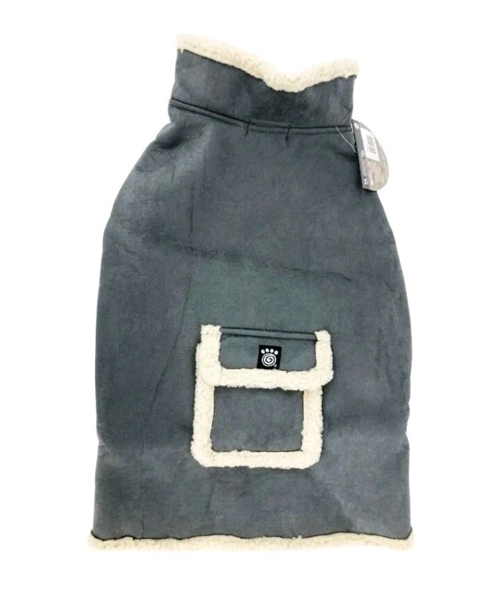 Chaqueta de bombardero de gamuza sintética Petrageous Acadia abrigo gris para perro... grande 35-65 libras. Foto 2 de 3