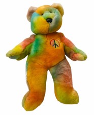 Ty Beanie Baby Buddies Pastel Tie Dye Peace the Bear Bean Bag Plush 13" 1999