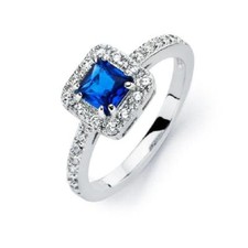 Sterling Silver CZ Stones Ring w/ 5 mm 0.5 ct Princess Cut Blue Colored CZ