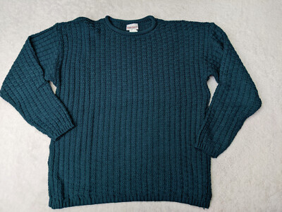 Vtg Bobbie Brooks Womens M Aqua Blue Sweater Cable Rib Knit Pullover USA Made