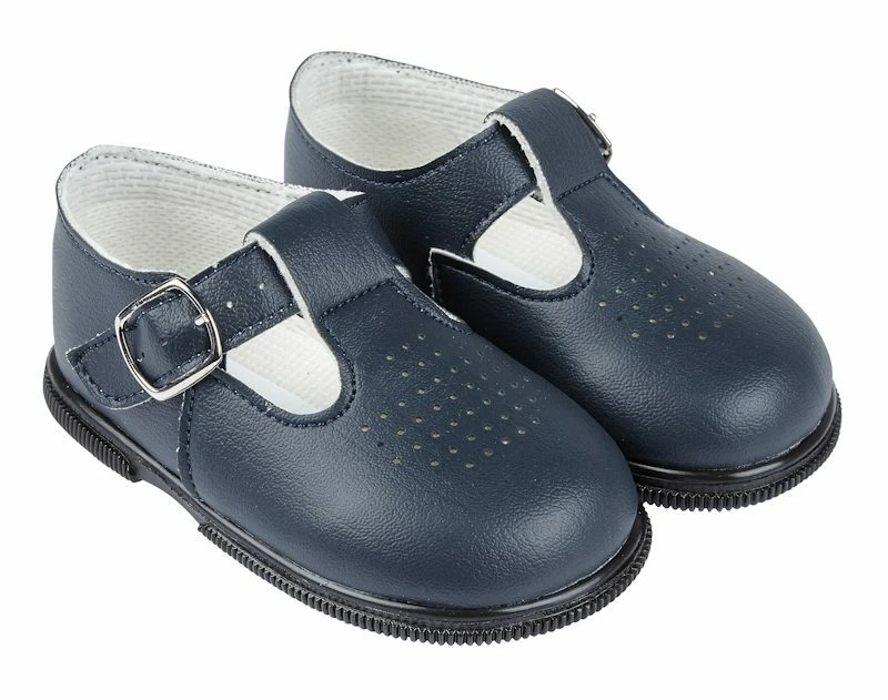 BOYS BAYPODS SMART T BAR SHOES NAVY BLUE WHITE BABY TODDLER FIRST