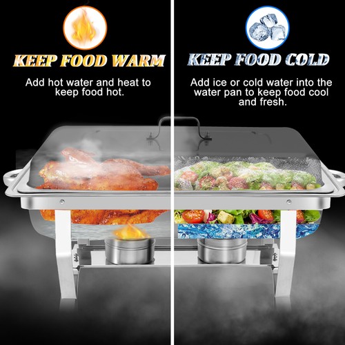 Stainless Steel Chafing Dish Sets 8 QT Catering Chafer Food Warmer 2 pan 6 Pack - Picture 4 of 7