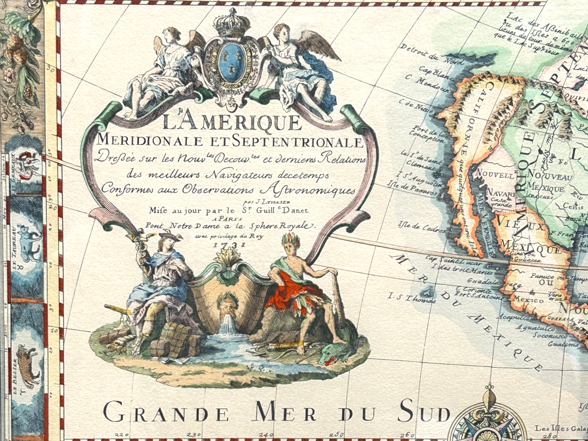 Antique 1731 Danet French New World MAP L'Amerique Hand tinted in