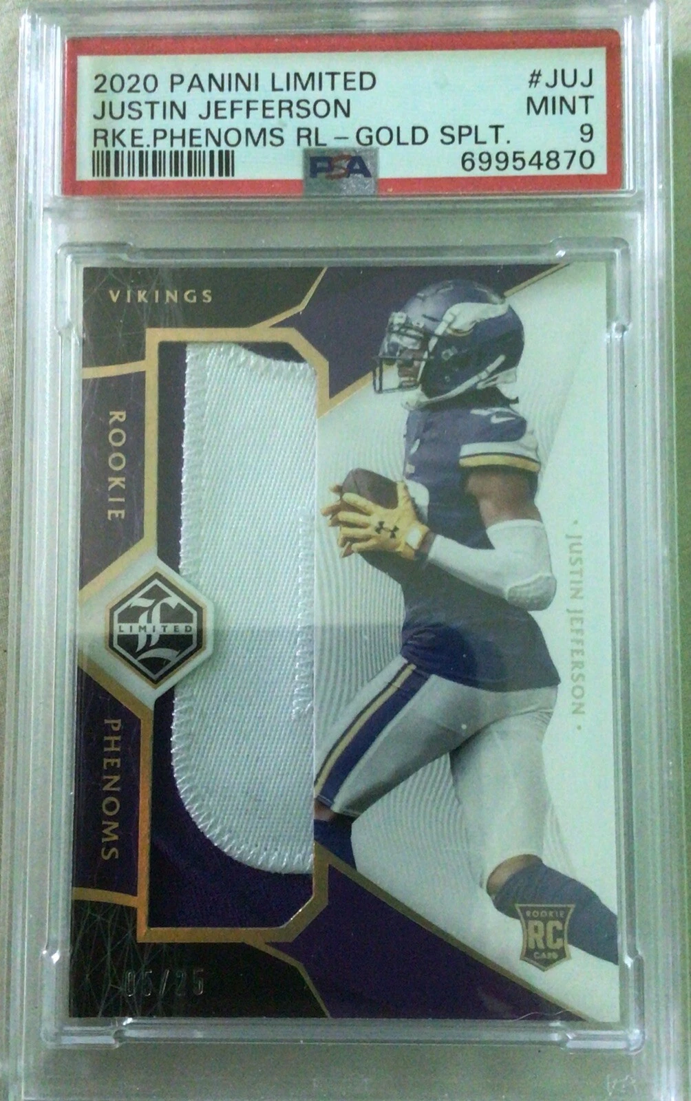 Justin Jefferson Panini Limited Rookie Phenoms Relic #JUJ Gold Spotlight