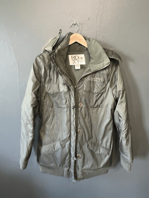 Roxy Womens Green Full Zip Rain Jacket Size Large Nylon Hooded