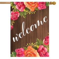 Welcome Floral Farmhouse Spring House Flag Roses Rustic 28" x 40" Briarwood Lane