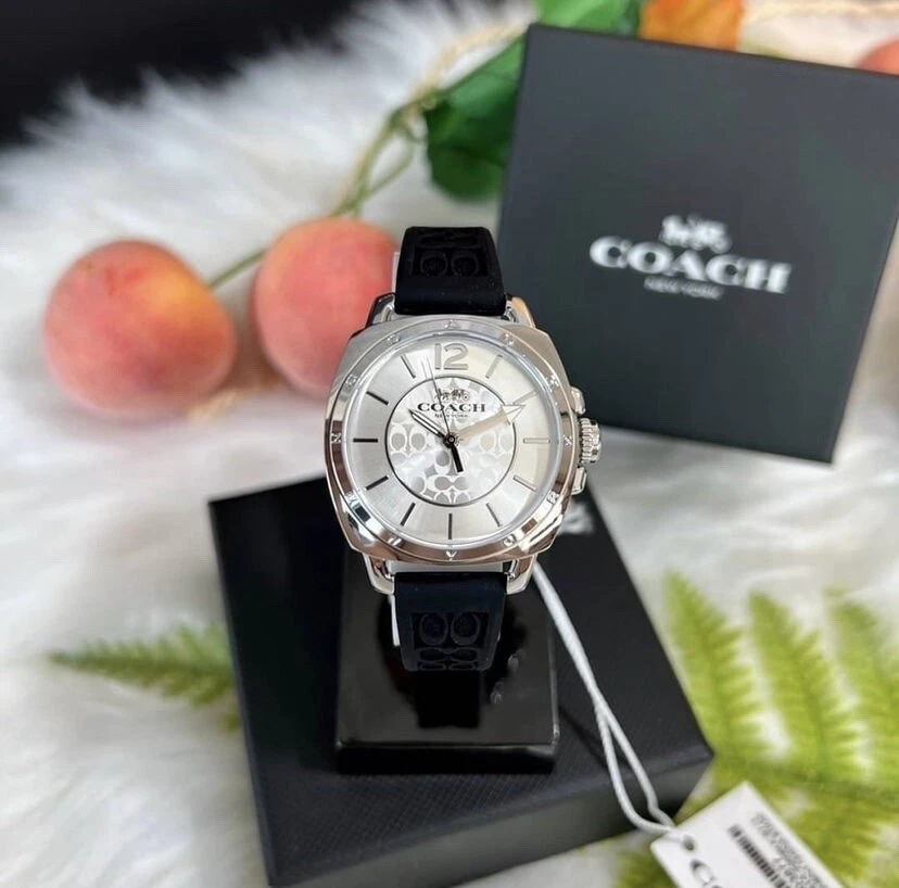 Orologio Coach donna ragazzo nero nuovo con etichette 14503877 cinturino gomma goffrato logo 34 mm