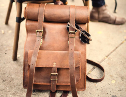 Neu Big Roll Top Backpack Rucksack Rolling Travel Biker Echtleder Tasche - Bild 1 von 3