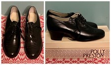 Vintage 1960s Polly Preston Oxford Wingtip Heels Shoes Black Sz 5 NEW Old Stock