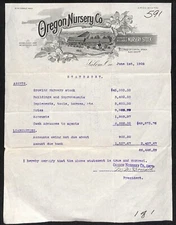 1902 Ogden Nursery Co. Salem, OR TLS re: Financial Statement w/ Vignette