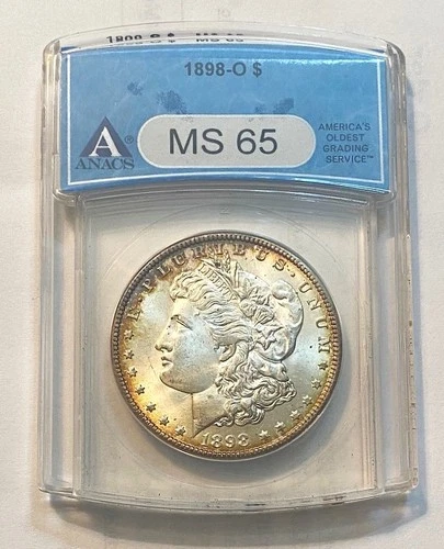 $1 1898-O MORGAN SILVER DOLLAR ANACS MS 65 "TONED" STUNNING COIN