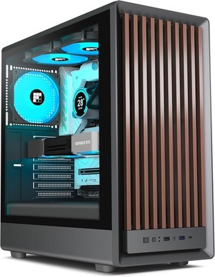 ATX Gaming PC Gehäuse Holz Walnuss Front 4x PWM ARGB Lüfter Schwarz