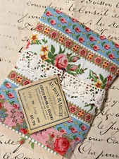 Charming Bundle of 17 VINTAGE French Fabrics Scraps