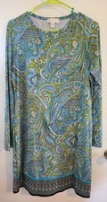 Michael Kors Women's Long Sleeve Sheath Dress Blue Green Paisley Stretch Large