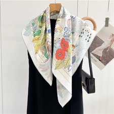 18 Momme Twill Silk Bandana Scarf Wrap Plant Double Face Print Square Shawl 35''