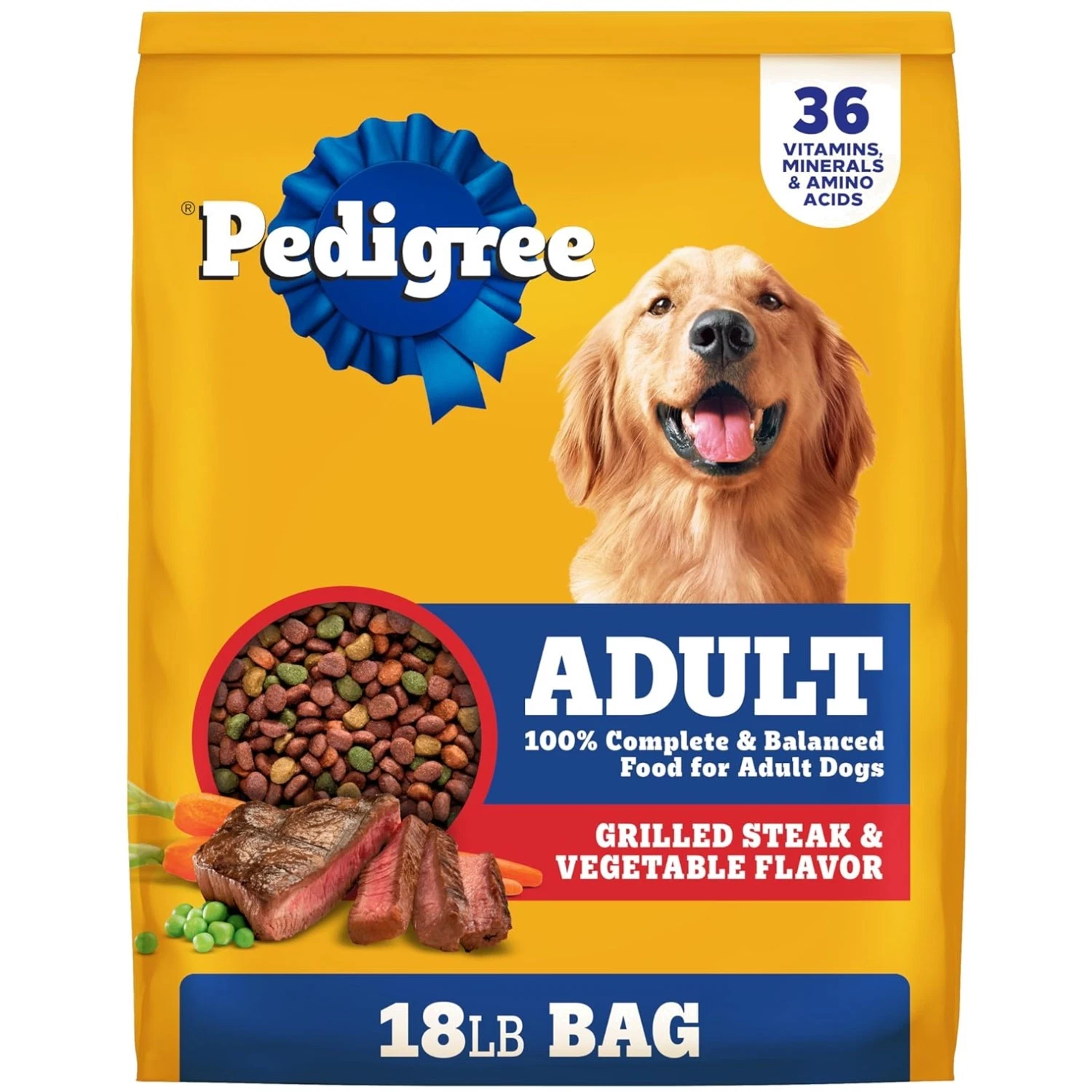 Adult Dry Dog Food, Grilled Steak & Vegetable, 18 lb Bag
Opens in a new window or tab