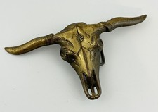 Vtg Longhorn Steer Skull Western Belt Buckle Brass Tone Texas Ranch Cowboy Rodeo