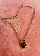 VTG Child /Doll Purple Stone Heart Gold Tone Pendant Necklace on 10" Chain