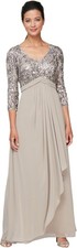 Alex Evenings Women Long Lace Sequin Empire Waist Dress Gown Mother Bride Mink 8