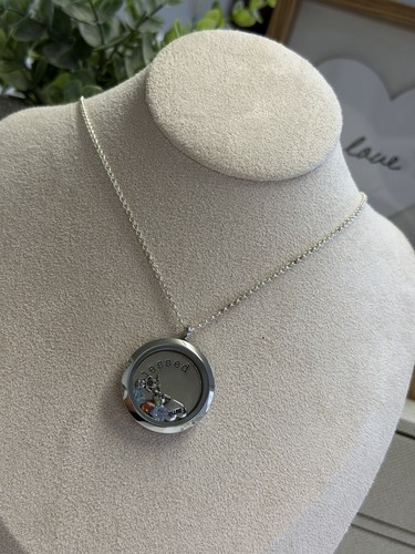 Origami Owl silver Tone Round Floating Glass Locket Pendant Necklace Chain Charm