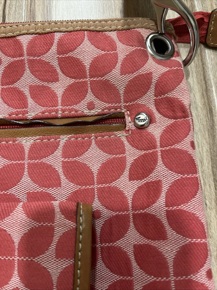 Bolso Bandolera Bandolera FOSSIL Tela Floral Lona Coral Color Rojo Bolso Hobo Foto 3 de 4