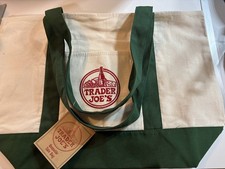 Trader Joe's LARGE Classic canvas Tote Green/White tote, NWT