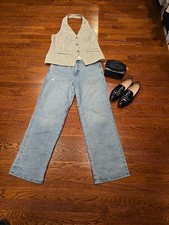 Express Jeans Relaxed Straight High Rise Stretch Light Wash Denim Blue 10R