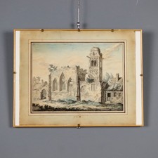 'Johann Franz Gout' Dipinto Antico Chiesa in Rovina Italia 1782 Firmato
