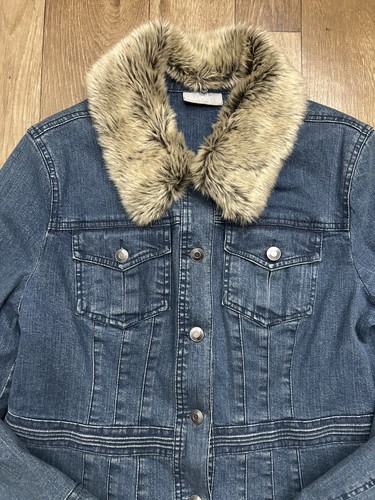 Wallis Damen Jeansjacke Fleece gefüttert Fellkragen UK14 P9 - Bild 6 von 7