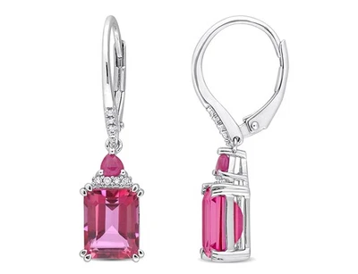 6.30 Carat (ctw) Pink Sapphire Dangle Earrings in Sterling Silver - Image 1 of 4