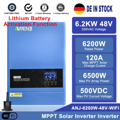 6200W 48V Off-Grid-Hybrid Solar Wechselrichter MPPT 120A Reine Sinuswelle 500Vdc