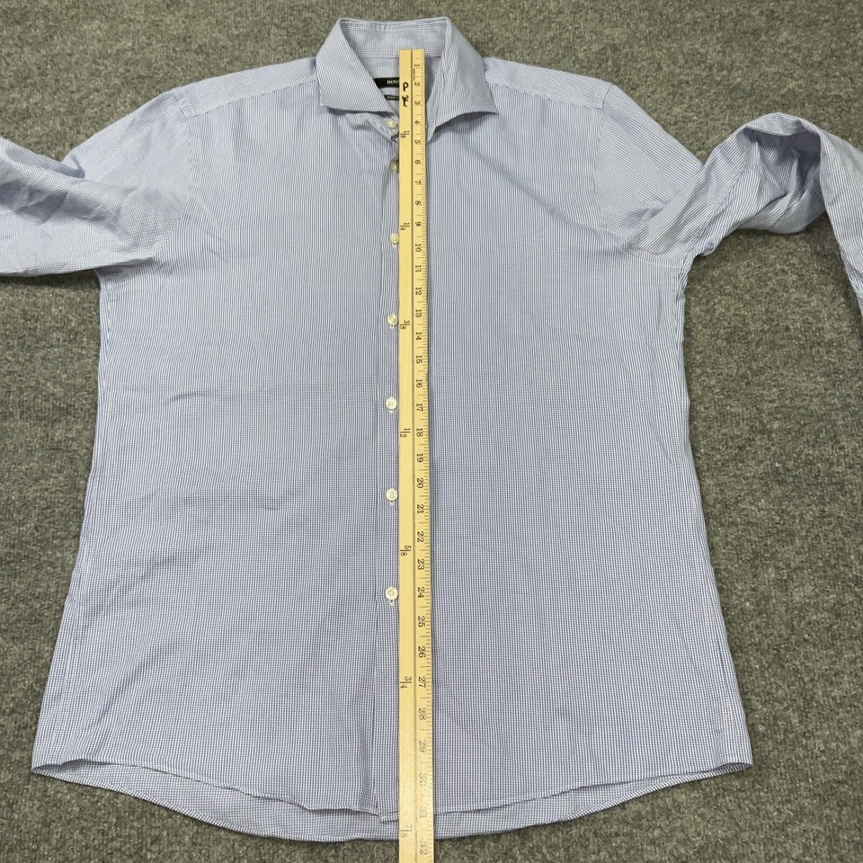 Hugo Boss Shirt Mens size XL Blue White Checker Long Sleeves Dress