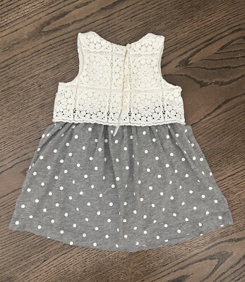 GAP Baby Girl 2T Crochet & Grey Dot Knit Sleeveless Dress w