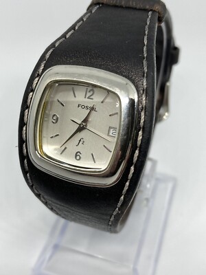 Fossil Silver Dial Watch with Black Leather Cuff Abdul Moeed | This is a *Fossil* watch with a black dial and  main image 4