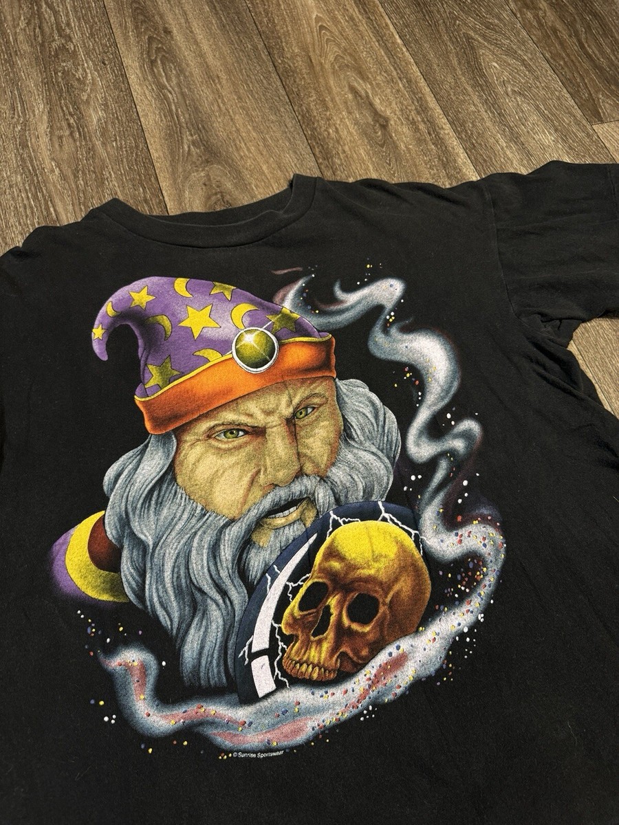 Vintage 80s Wizard Fantasy Sci Fi Psychedelic Black T-Shirt Boxy