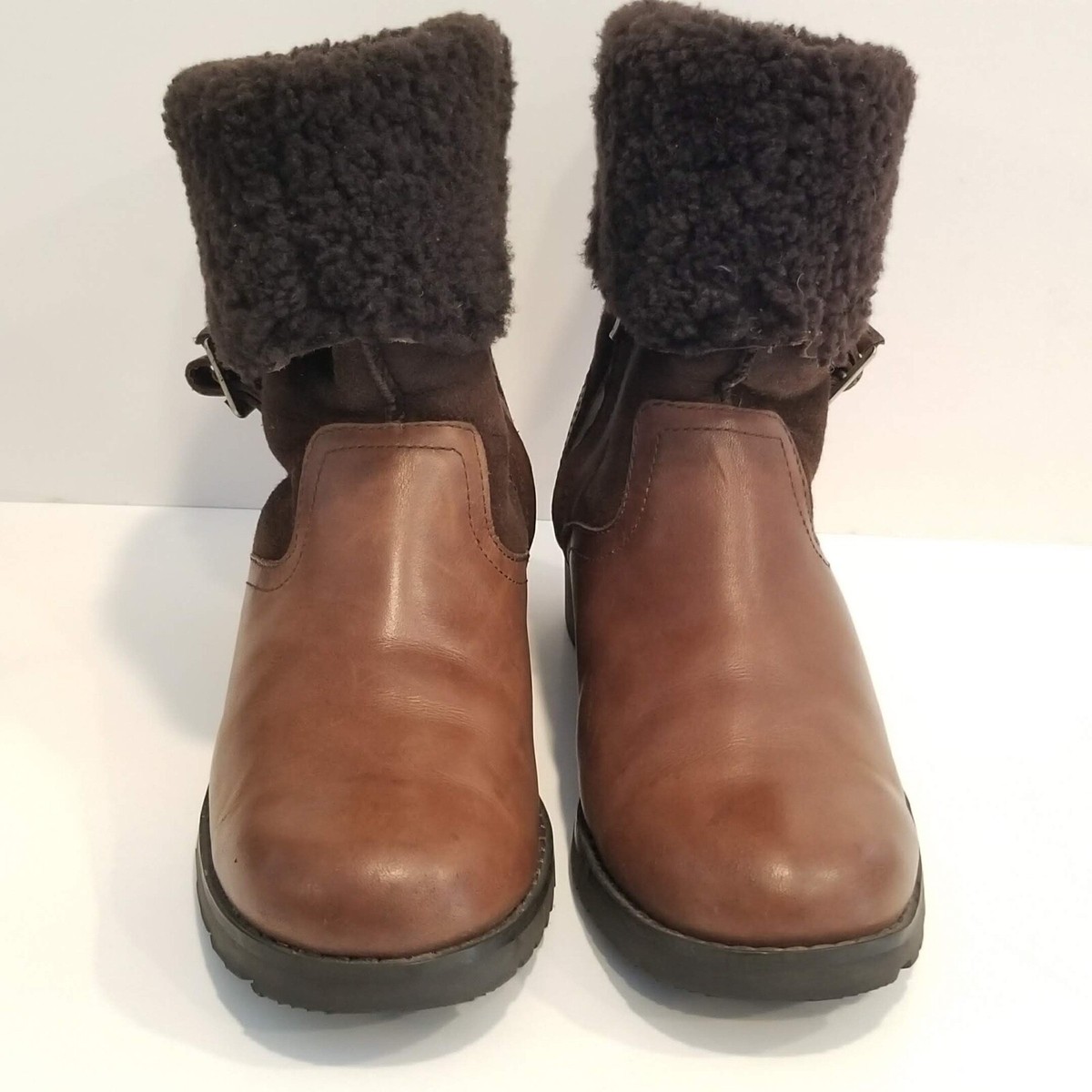Ugg Australia 1914 Bellevue Shearling Brown Leather Fold Cuff Boot