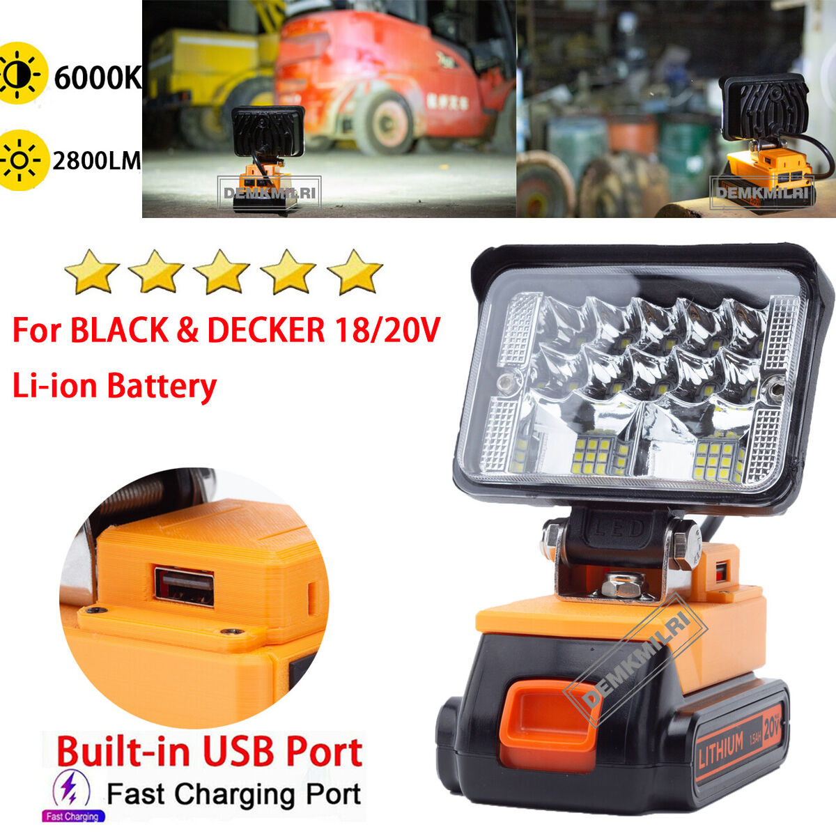 LED Work Light For Black & Decker 18/20V Li-Ion Battery(2800LM