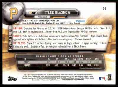2017 Bowman RC Rookie Tyler Glasnow Pittsburgh Pirates #56 | eBay