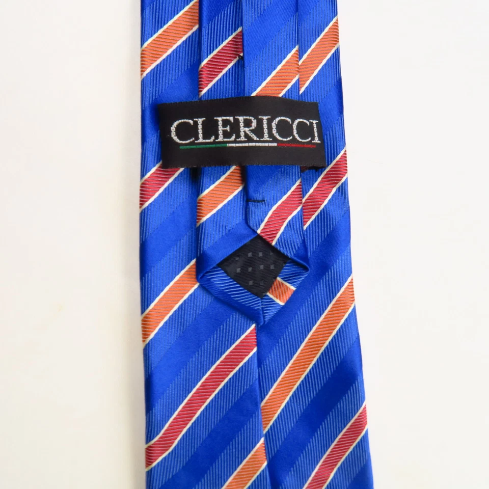 Corbata de cuello Clericci para hombre azul rojo naranja diagonal a rayas poliéster 59x3,25 Foto 3 de 4