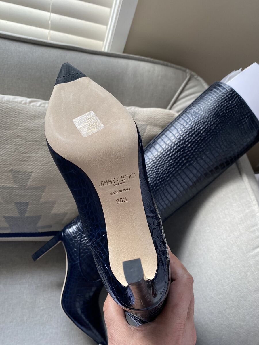 $1495 Jimmy Choo Mavis 85 blue navy croc embossed leather $1495 Jimmy Choo Mavis 85 blue navy croc embossed leather