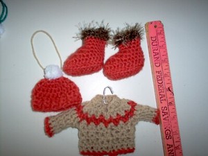 Handcrafted/crochet tree or wreath decor, sweater, hat, boots #1